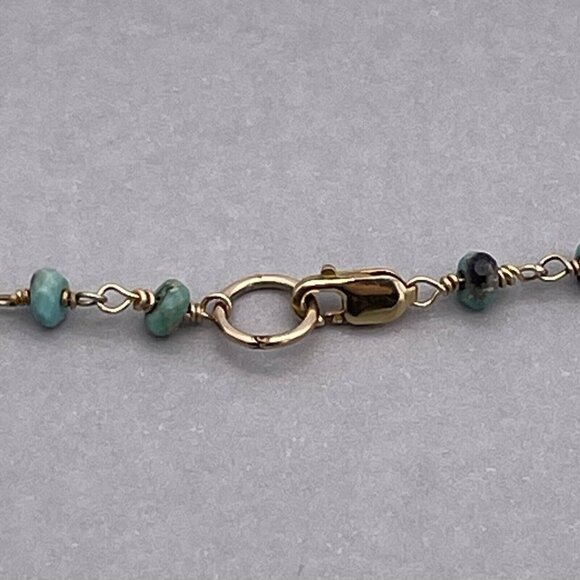14k Gold Filled Faceted Turquoise Beads Necklace Gold Tone Wired Chain - Picture 6 of 6